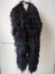 Women Real Mongolian Lamb Fur Scarf Shawl Double Side Lamb Neckerchief Wraps - Picture 1 of 5