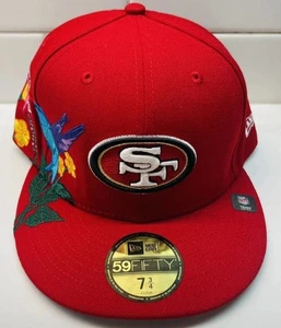 New Era Niners Hat  49ers NFL Blooming Hummingbird Red 59FIFTY Fitted Sz 7 3/4 - Picture 1 of 6