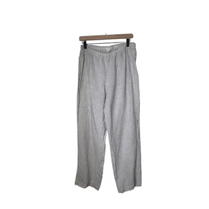 Eileen Fisher Womens Size Small Linen White Gray Stipes Pull Up Pants Lagenlook - Picture 1 of 5