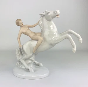 KURT STEINER Porcelain Figurine No. 1066/M Wallendorf Nude Woman on Horseback - Picture 1 of 9