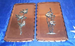 x2 Vintage Retro Kupfer Metall hängende Vögel & Fische Wanddekoration - Bild 1 von 4