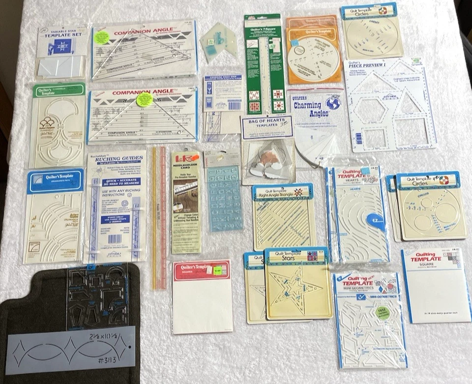 Large Lot Mixed Quilting Tools Templates Rulers Stencils New & A Few Used - Image 1 of 4