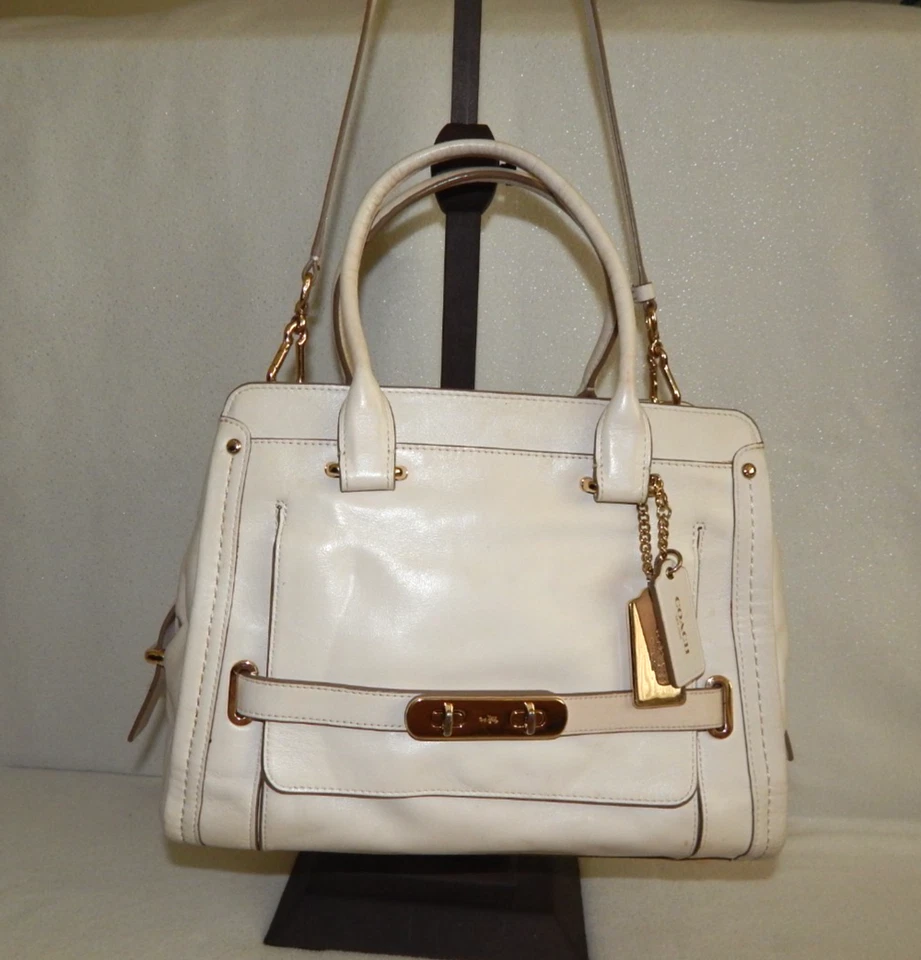 Bolso de Mano Coach Bolso Cartera 37182 Marco Swagger Cuero de Becerro Tiza Bolso de Mano 2 Vías Usado en Excelente Condición Foto 1 de 4