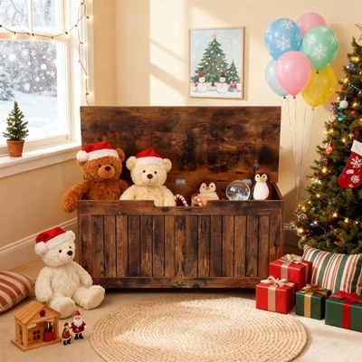 Cofre de almacenamiento de madera con tapa baúl de almacenamiento entrada almacenamiento marrón rústico Foto 1 de 4