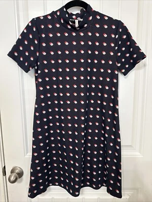 Vestido BCBG Generation Mujer S Mini Cambio Tejido Simulado Cuello Alto Azul Marino Polkadot Foto 1 de 4