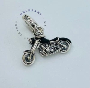 Sterling Silver S925 - Motorbike Harley Triumph Biker European Charm & Pouch - Picture 1 of 5