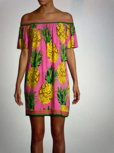 Trina Turk Pink Pineapple Kelso Off The Shoulder Dress Size Small NWT - Picture 1 of 8