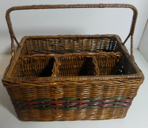 basket, metal framed, woven, silverware picknick 4 compartments Cover