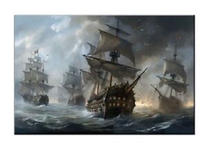 Home Artwork Wall Vintage Decor Pirate ships Oil Painting Printed on canvas, VI