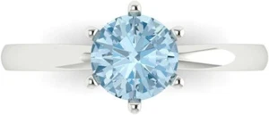 Anillo de compromiso solitario aguamarina natural de 1,00 quilates de plata de ley maciza - Imagen 1 de 2