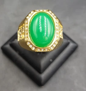 Vintage Men's Anniversary Ring Natural Green Jade Cabochon Oval Cut Silver925 - Bild 1 von 4