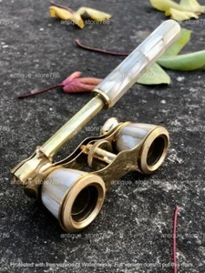 Antique Vintage Opera Glasses Binoculars White Mother of Pearl & Handle Brass - Picture 1 of 5