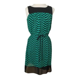 Enfocus Studio Women's Size 8 Dress Green Black Chevron Print Chiffon Lined - Picture 1 of 11
