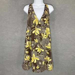 Old Navy Floral Sundress V Neck Sleeveless Y2K Babydoll Brown Yellow XL Vintage - Picture 1 of 13