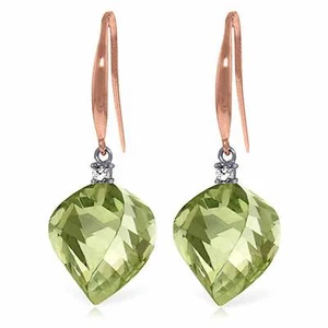 Pendientes de anzuelo de pez oro rosa liso 14K de 26,1 quilates diamante amatista verde - Imagen 1 de 3