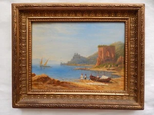 Öl/Holz. Unsigniert. Um ca. Mitte 19.Jh. "Italien. Küstenlandschaft mit Fischer" - Bild 1 von 9