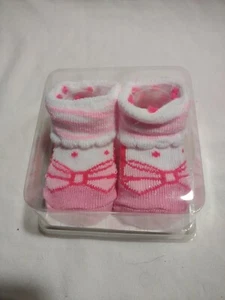 Swiggles Baby Girl Infant Booties Pink & White Size 0-12 Months - Picture 1 of 2