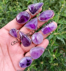 Natural Amethyst Gemstone 925 Sterling Silver Plated Wholesale Fancy Lot Rings - Picture 1 of 6