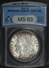 1921 TOP 100 VAM-41 PITTED REVERSE MORGAN DOLLAR ANACS MINT STATE 63