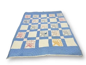 Antique Hand Pieced Quilted Pine Tree Quilt Blocks Mid Weight 66x74” Old Cotton - Afbeelding 1 van 23