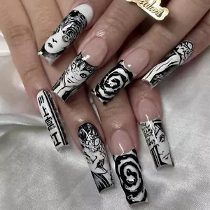 24Pcs Horror Comic Press on Nails Halloween False Nail Tips Japanese Anime - Picture 1 of 14