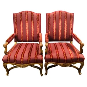 Q' pair antique Louis Quinze XIV 18th century armchairs Paris Beech - Picture 1 of 20