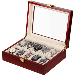 10 Slots Wooden Watch Box Display Box Case Jewelry Storage Organizer Case Holder - Picture 1 of 16