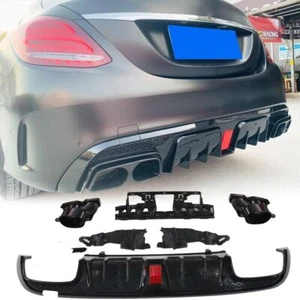 Puntas de escape difusor parachoques con luz LED para Mercedes W205 sedán C43 C300 C450 - Imagen 1 de 12