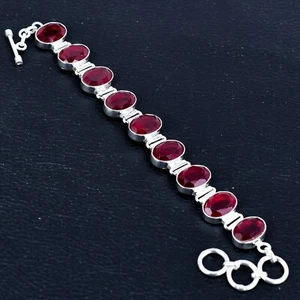 Simulated Ruby Gemstone 925 Sterling Silver Handmade Bracelet Jewelry LG-1061 - Picture 1 of 5