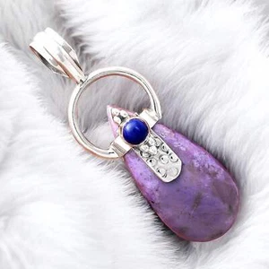 Lavendel Jade & blauer Lapis massiv 925 Sterling Silber Anhänger - Bild 1 von 3