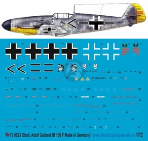 Peddinghaus 1/72 Bf 109 F-2 Markings Adolf Galland JG 26 France 1941 WWII 823 - Picture 1 of 1
