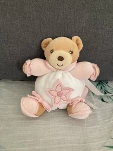 Petit doudou boule Kaloo ours beige blanc rose fleur - Foto 1 di 6