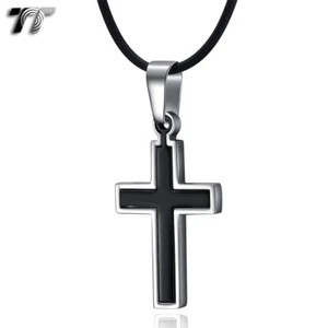 Quality TT Stainless Steel Two-Tone Black Cross Pendant Necklace (NP271SD) - Picture 1 of 1