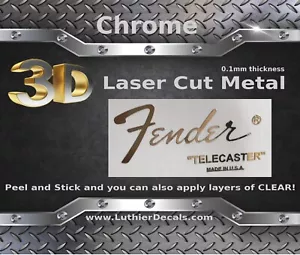 Fender Telecaster Guitar Decal 3d metal Headstock Restoration Sticker Logo m15 - Picture 1 of 8