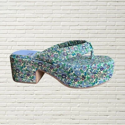 Sandalias de plataforma Jeffrey Campbell “luau” azul estampado floral chanclas talla 6,5 Foto 1 de 4