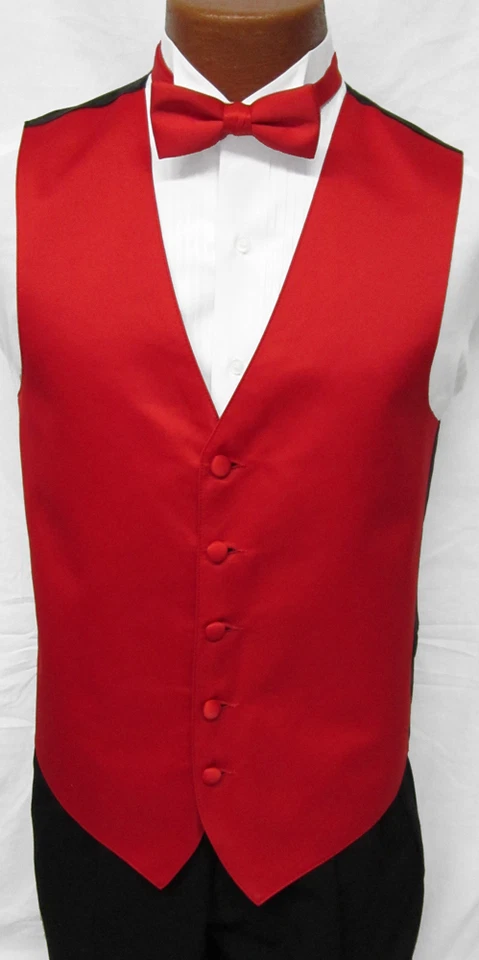 4XL New Mens Bright Christmas Red Satin Fullback Tuxedo Vest Formal Holiday  - Image 1 of 1