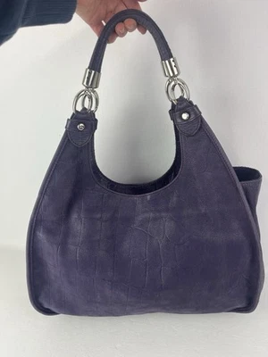 Arcadia Purple Leather Double Handle Hobo Bag Made In Italy - Image 1 of 4
