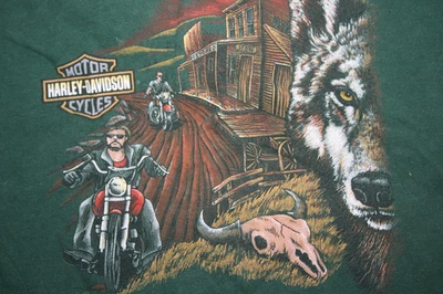HARLEY-DAVIDSON Youth M (10-12) Green Wolf Desert Tee Chosa’s Mesa AZ Made in US - Image 1 of 4