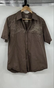 Machine Short Sleeve Button Down Shirt Men's Medium Brown Y2K Grunge - Picture 1 of 7