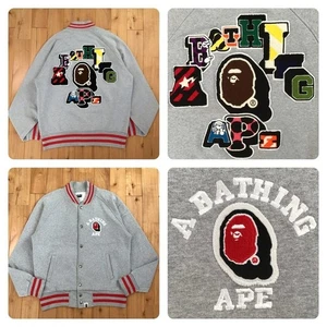 BAPE LOGO Sweat varsity jacket a bathing ape NIGO Gray Size S - Picture 1 of 10