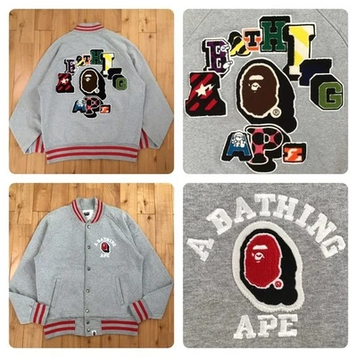 BAPE LOGO Sweat varsity jacket a bathing ape NIGO Gray Size S - Image 1 of 4