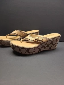 Coach Women's Gabriella Sandal Thong Platform Wedge Monogram Size 7M - Picture 1 of 10