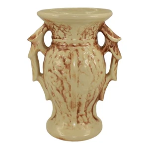 McCoy 1947 Mid Century Modern Art Pottery Ivory Brown Rustic Handled Vase 280 - Picture 1 of 6