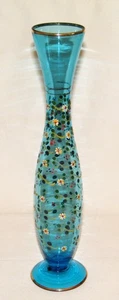 Antiguo jarrón victoriano MOSER AZUL HARRACH ARTE SOPLADO VIDRIO ~ ESMALTADO 12" de alto - Imagen 1 de 12