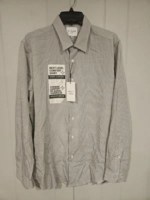 C-LAB NYC Slim Fit Striped 4Way Stretch Dress Shirt Gray Large 16-1/2 34/35 NWT - Image 1 of 4