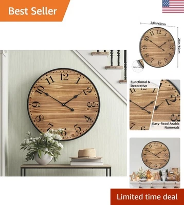 Relojes de pared rústicos de granja para decoración de sala de estar, grandes 24 pulgadas marrón oscuro Foto 1 de 4