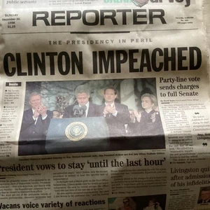 15 (3) 1992-3 Bill Clinton Wins Presidency  (12) Impeachment Newspaper Headlines - Picture 1 of 1