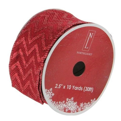 Northlight Wine Red Glitter Chevron Burlap Wired Christmas Ribbon 2.5" - Image 1 of 3