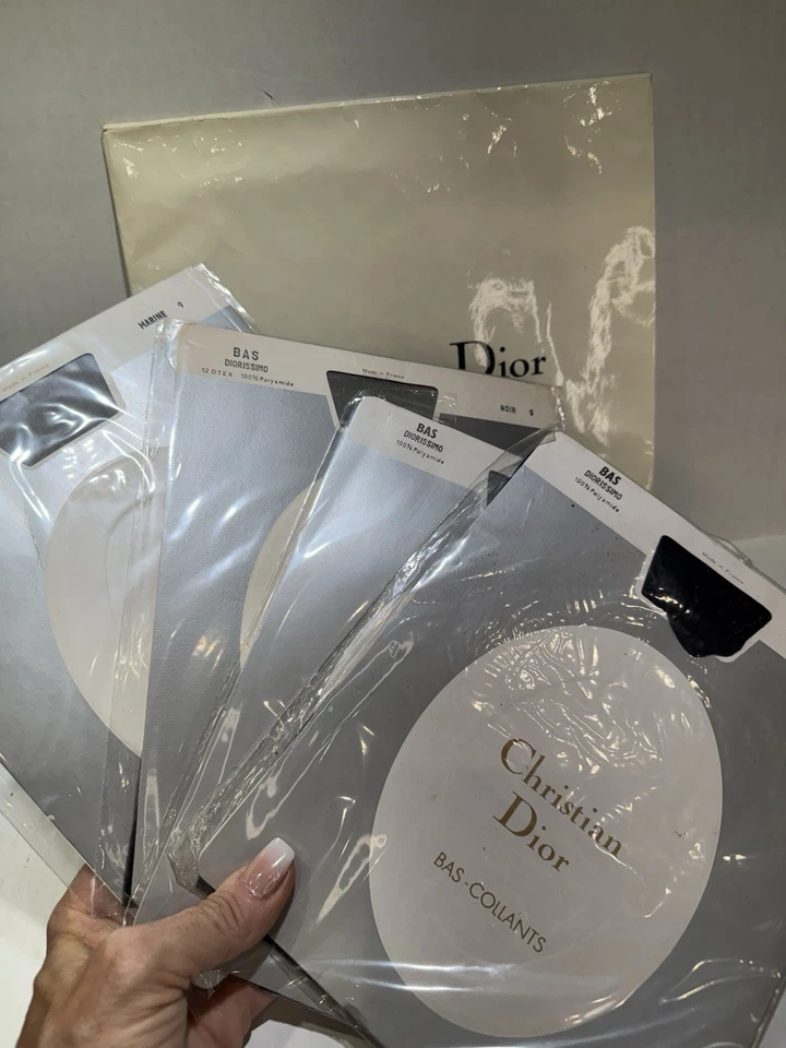 Christian Dior Vintage Pantyhose Lot Of 4 Diorssimo BAS Paris France SIZE 9 NEW - Imagem 1 de 4
