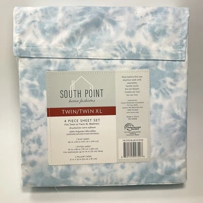 South Point Home Fashions Twin/Twin XL, 4 Piezas Juego de Sábanas TIE DYE AZUL Nuevo Foto 1 de 4